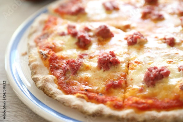 Fototapeta Homemade Pizza with italian sausage , Italian food