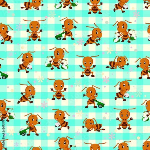 Fototapeta Seamless pattern with ant cartoon