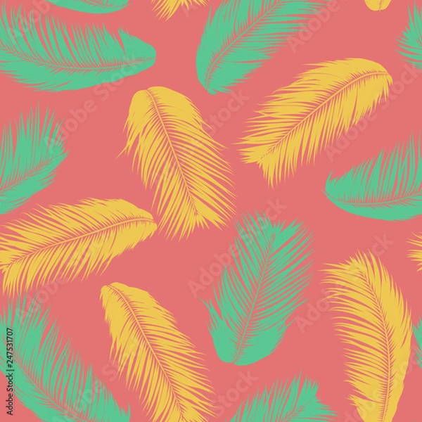 Fototapeta Vector Coconut Tree. Tropical Seamless Pattern with Palm Leaf. Exotic Jungle Plants Abstract Background. Simple Silhouette of Tropic Leaves. Trendy Coconut Tree Branches for Textile, Fabric, Wallpaper