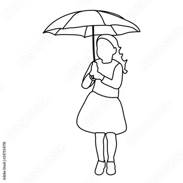 Fototapeta sketch, simple lines of a child with an umbrella