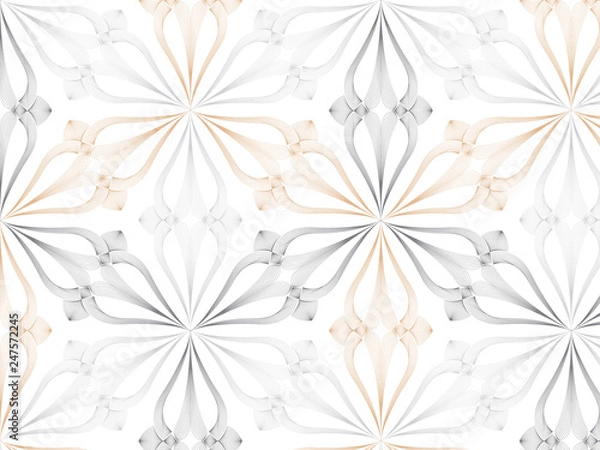 Fototapeta linear vector pattern, repeating abstract Geometry background, gray line of leaf or flower, floral. graphic clean design for fabric, wallpaper etc. pattern is on swatches panel.
