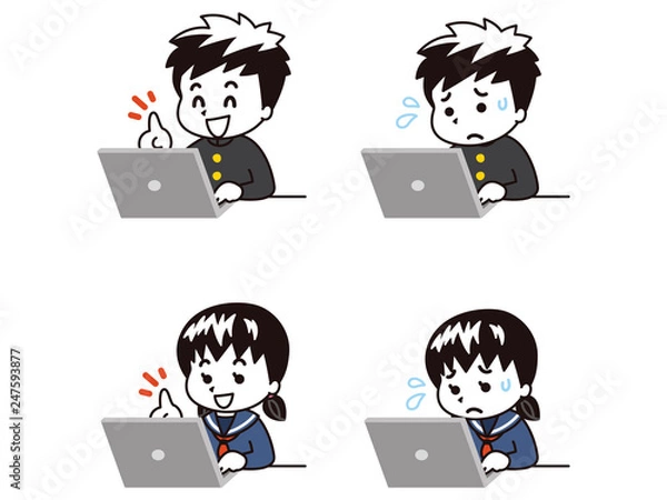 Fototapeta ノートパソコンと中高生の男女