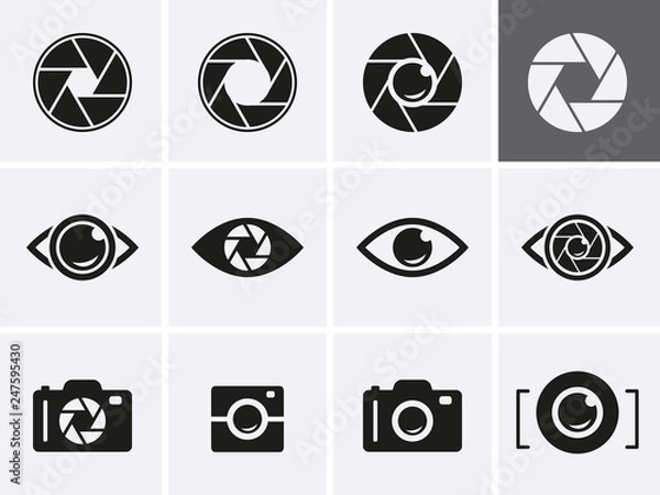 Fototapeta Camera Shutter, Lenses and Photo Camera Icons set.