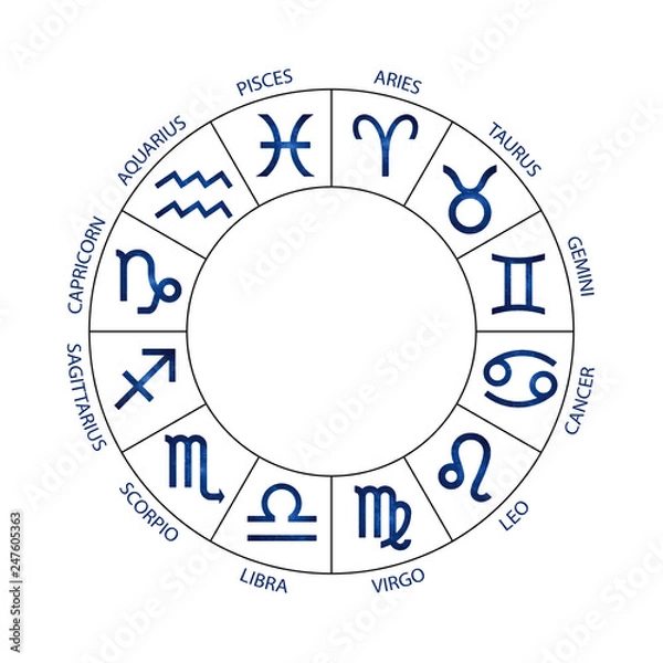 Obraz Vector. Graphic astrology set on the white background. A simple cosmic geometric representation of the zodiac sign for horoscope with titles