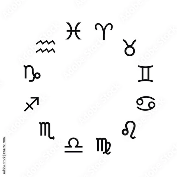 Obraz Vector. Graphic astrology set on the white background. A simple black geometric representation of the zodiac sign for horoscope