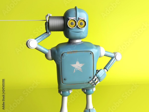 Fototapeta Retro robot z telefonami z puszki. Renderowania 3D.