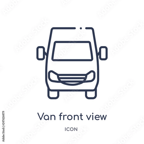 Obraz van front view icon from transport outline collection. Thin line van front view icon isolated on white background.