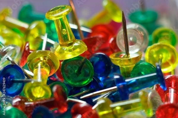 Fototapeta set of colorful push pins