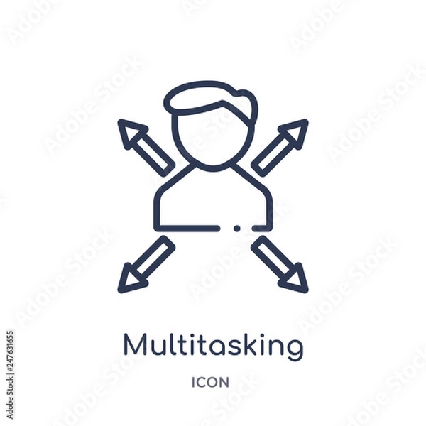 Fototapeta multitasking worker icon from user interface outline collection. Thin line multitasking worker icon isolated on white background.