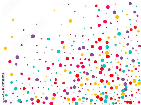 Fototapeta Festive background with multicolored confetti. Yellow, pink, blue circles but against a white background. Flying confetti.