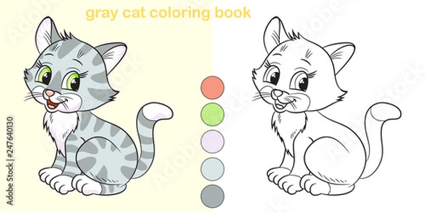 Obraz Coloring book gray cat. Cute cartoon character.