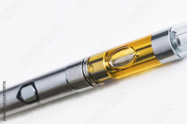 Obraz Vape Pen Up Close Isolated On White - THC/CBD Liquid Extract