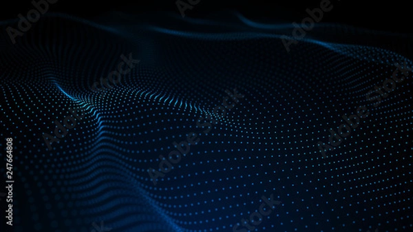 Fototapeta Image of the loose wave consisting of points. Abstract futuristic background. Blue design for background. Big data. 3D rendering.