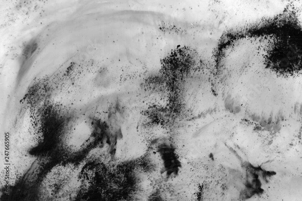 Obraz Abstract ink background. Marble style. Black paint stroke texture on white paper. Wallpaper for web and game design. Grunge mud art. Macro image of pen juice. Dark Smear.