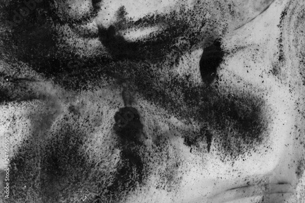 Obraz Abstract ink background. Marble style. Black paint stroke texture on white paper. Wallpaper for web and game design. Grunge mud art. Macro image of pen juice. Dark Smear.