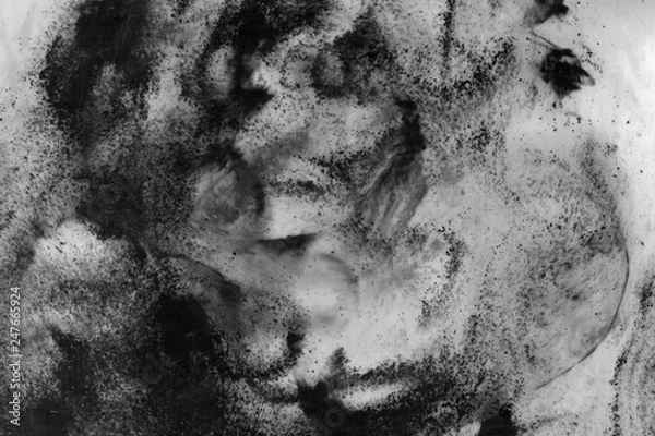 Obraz Abstract ink background. Marble style. Black paint stroke texture on white paper. Wallpaper for web and game design. Grunge mud art. Macro image of pen juice. Dark Smear.
