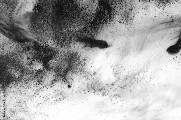 Obraz Abstract ink background. Marble style. Black paint stroke texture on white paper. Wallpaper for web and game design. Grunge mud art. Macro image of pen juice. Dark Smear.