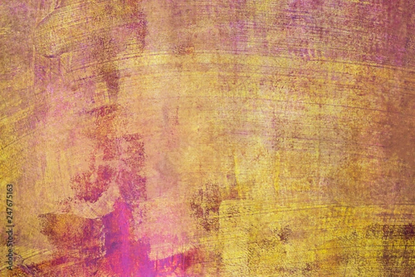 Fototapeta Background and texture of purple and yellow cement walls filled with scratches..