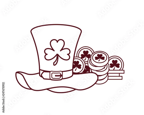 Fototapeta leprechaun hat with coins isolated icon