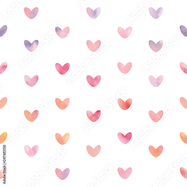Fototapeta Vector seamless pattern with watercolor hearts