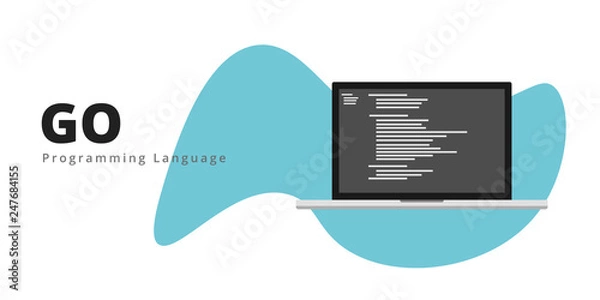Obraz Learn to code GO LANG programming language with script code on laptop screen, programming language code illustration - Vector