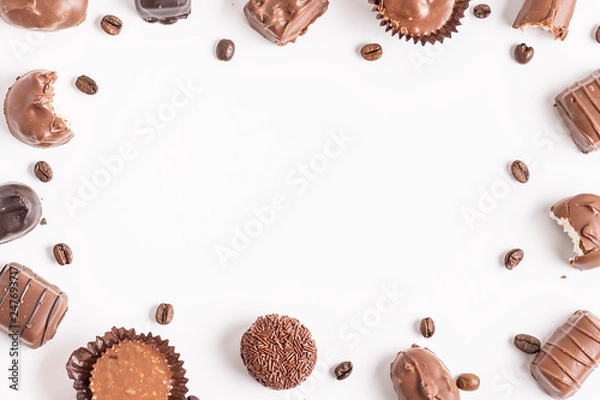 Obraz Chocolates and Coffee Beans Border