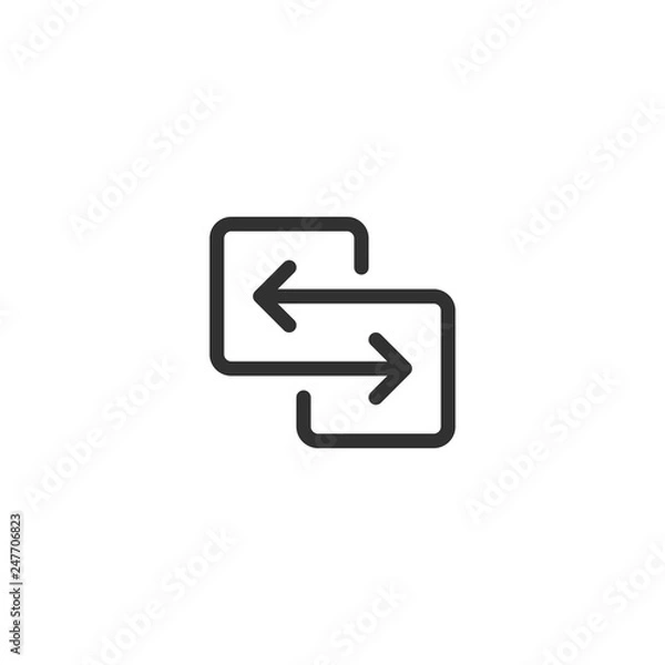Obraz czarne strzałki kierunkowe do przesyłania, synchronizacji, migracji danych. most ruchu lub koncepcja wymiany. projekt graficzny liniowy logotyp na białym tle.