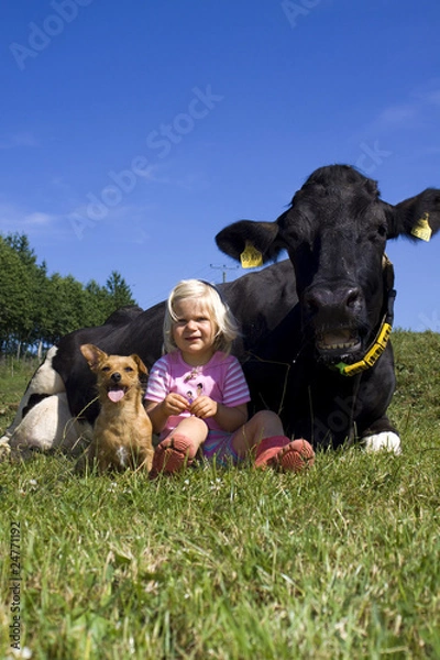 Obraz Krowa psa dziecka