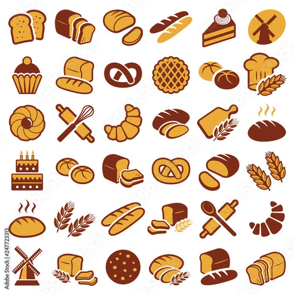 Fototapeta Bakery icon collection - vector outline illustration and silhouette