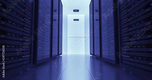 Fototapeta Server Racks In a Modern Data Center. Computer Racks All Around. Technology Related 4K Cg Render.