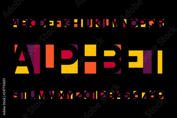 Fototapeta Abstract colorful alphabet font. Bright type letters and numbers in modern style. Stock vector typescript for your design.