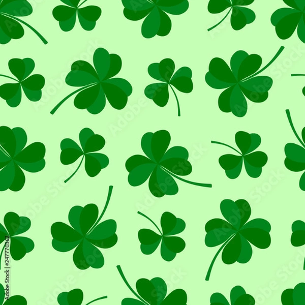 Obraz Green lucky clover seamless pattern. St. Patrick's day symbol. Vector illustration