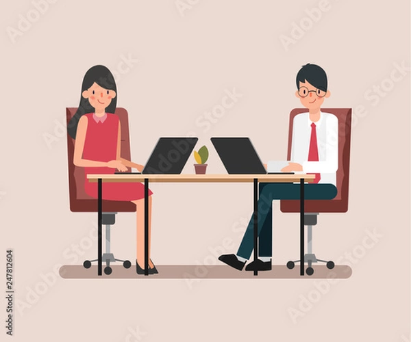 Obraz Businessman and businesswoman co working character. Animation scene business people colleague. Animation scene for motion graphic.