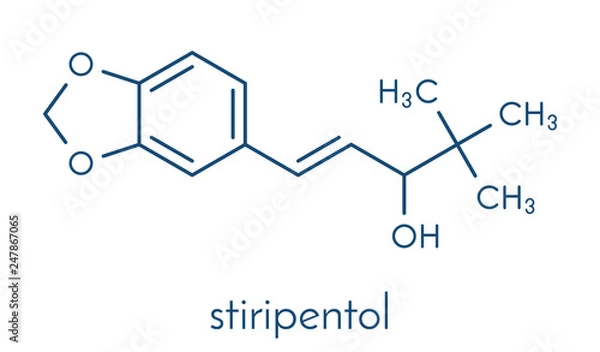 Fototapeta Stiripentol epilepsy drug molecule. Skeletal formula.