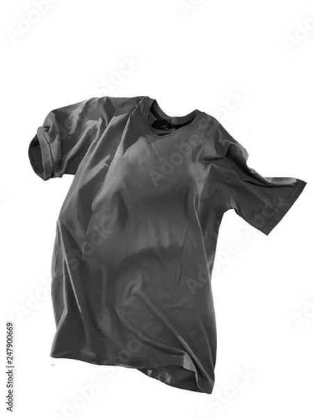 Fototapeta Floating in Water or Wind Grey Color T-shirt  in White Isolated Background
