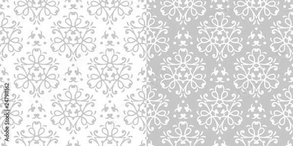 Fototapeta Abstract seamless backgrounds compilation. Gray and white monochrome patterns