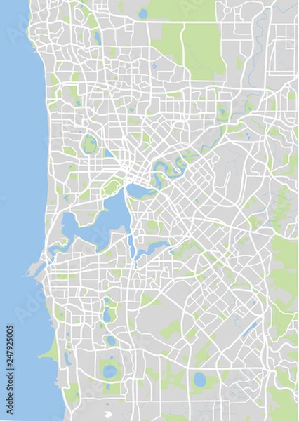 Fototapeta Vector color map of  Perth, Australia. City Plan of Perth. Vector illustration