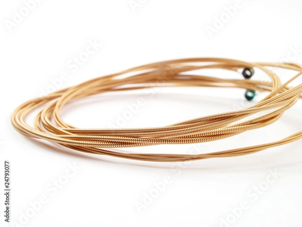 Fototapeta Coiled acoustic guitar strings on white background