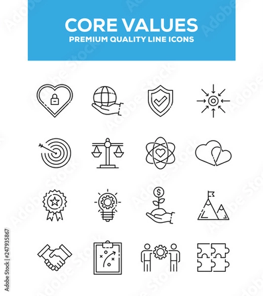 Fototapeta Core Values Line Icon Set Concept