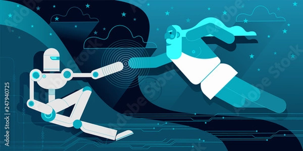 Fototapeta The Creation of robot android Adam by Great IT Architect of the Universe.