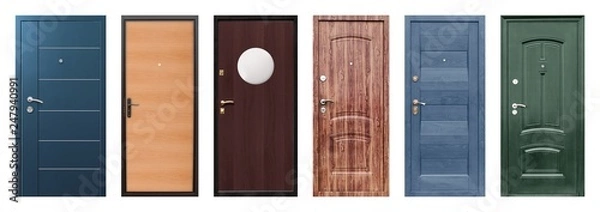 Obraz Set of models of entrance metal doors isolated on white background
