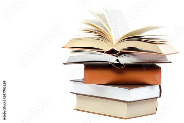 Fototapeta Books in a stack on white background.
