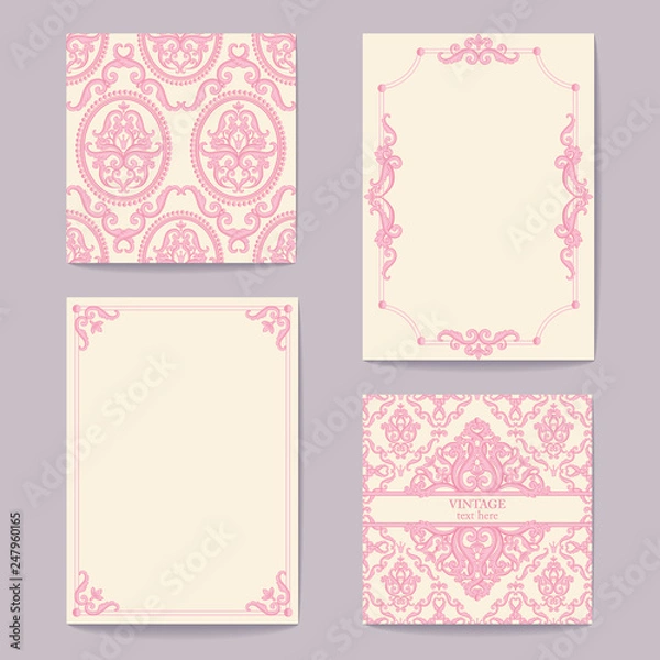 Obraz Set collections of cards vintage design elements. Patterns, frames
