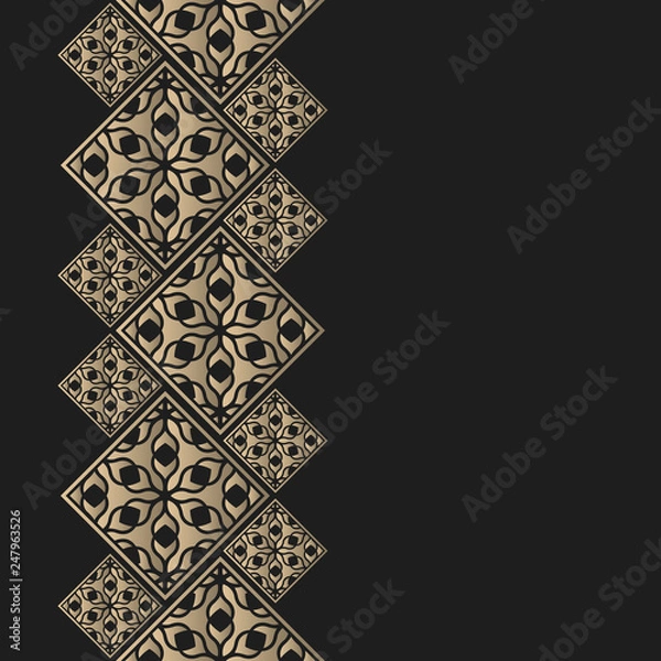 Fototapeta Golden frame in oriental style. Seamless border for design. Eastern background. Islamic card with place for text.