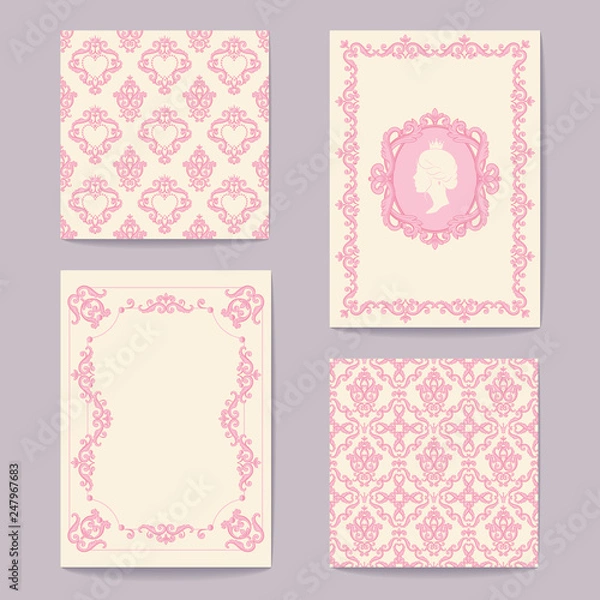 Obraz Set collections of cards vintage design elements. Patterns, frames