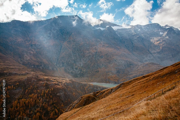 Fototapeta View of mountain with blue sky from Grossglockner High Alpine Road in Austria