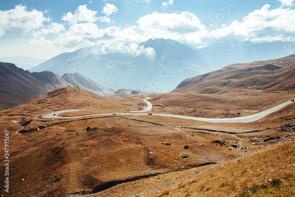 Fototapeta View of mountain with blue sky from Grossglockner High Alpine Road in Austria