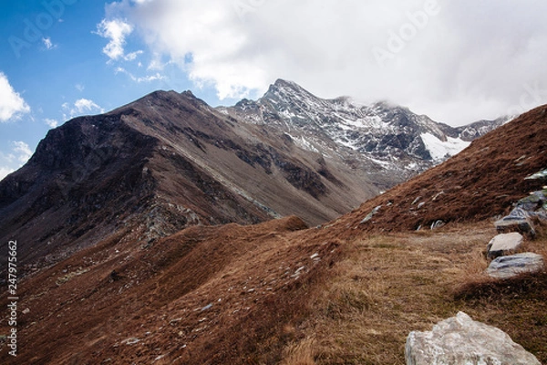 Fototapeta View of mountain with blue sky from Grossglockner High Alpine Road in Austria