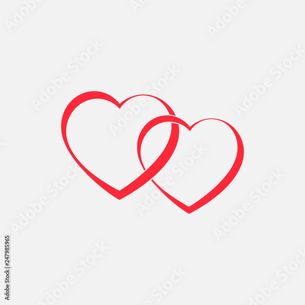 Fototapeta Two red hearts vector connected together.