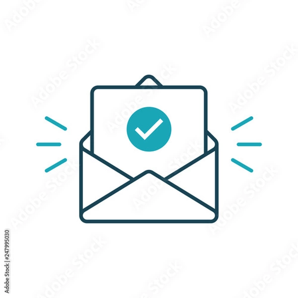 Fototapeta Envelope with confirmed document. Vector outline icon